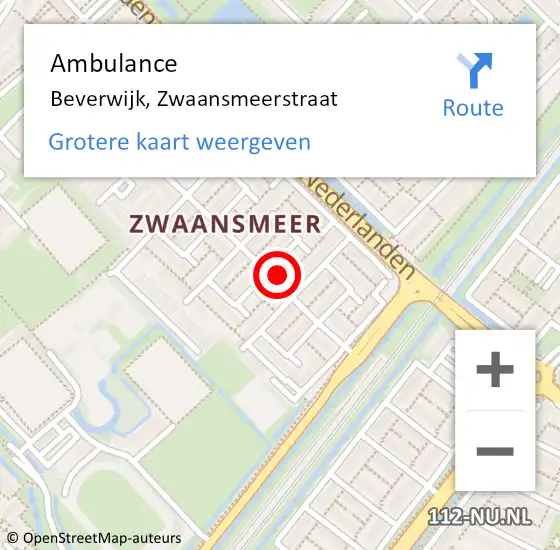 Locatie op kaart van de 112 melding: Ambulance Beverwijk, Zwaansmeerstraat op 6 april 2023 17:44