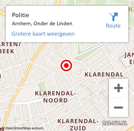 Locatie op kaart van de 112 melding: Politie Arnhem, Onder de Linden op 6 april 2023 18:03