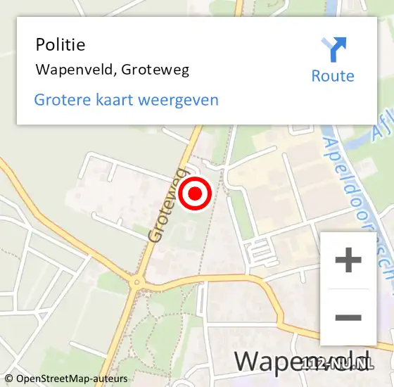 Locatie op kaart van de 112 melding: Politie Wapenveld, Groteweg op 6 april 2023 18:19
