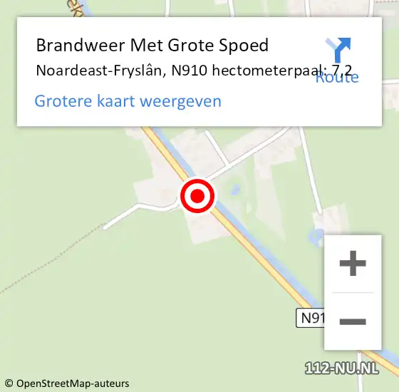Locatie op kaart van de 112 melding: Brandweer Met Grote Spoed Naar Noardeast-Fryslân, N910 hectometerpaal: 7,2 op 6 april 2023 19:34