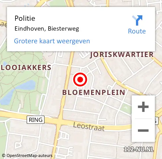Locatie op kaart van de 112 melding: Politie Eindhoven, Biesterweg op 6 april 2023 19:50