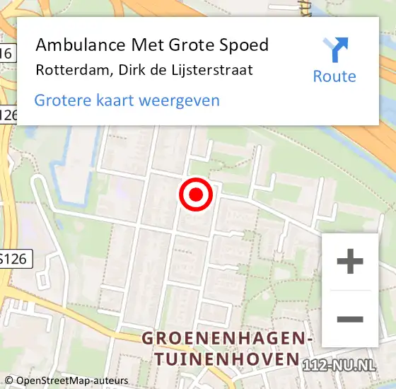 Locatie op kaart van de 112 melding: Ambulance Met Grote Spoed Naar Rotterdam, Dirk de Lijsterstraat op 6 april 2023 22:23
