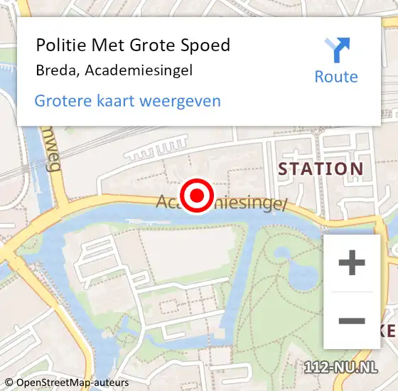 Locatie op kaart van de 112 melding: Politie Met Grote Spoed Naar Breda, Academiesingel op 7 april 2023 00:26