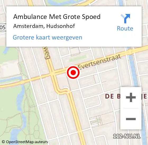 Locatie op kaart van de 112 melding: Ambulance Met Grote Spoed Naar Amsterdam, Hudsonhof op 7 april 2023 03:15