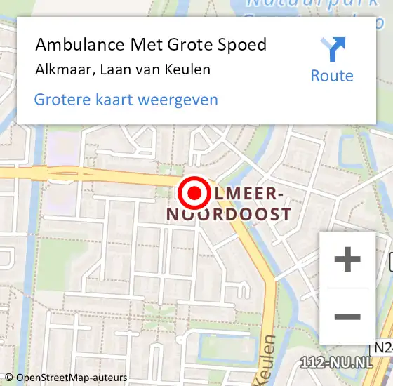 Locatie op kaart van de 112 melding: Ambulance Met Grote Spoed Naar Alkmaar, Laan van Keulen op 7 april 2023 11:33