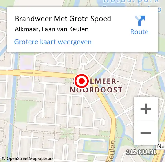 Locatie op kaart van de 112 melding: Brandweer Met Grote Spoed Naar Alkmaar, Laan van Keulen op 7 april 2023 11:38