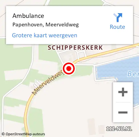 Locatie op kaart van de 112 melding: Ambulance Papenhoven, Meerveldweg op 21 augustus 2014 14:44
