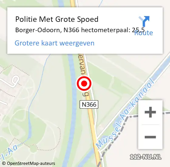Locatie op kaart van de 112 melding: Politie Met Grote Spoed Naar Borger-Odoorn, N366 hectometerpaal: 25,5 op 7 april 2023 17:06