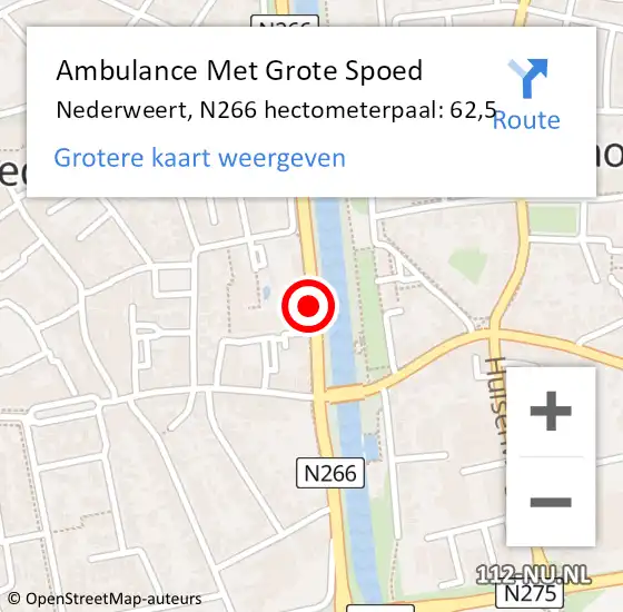 Locatie op kaart van de 112 melding: Ambulance Met Grote Spoed Naar Nederweert, N266 hectometerpaal: 62,5 op 7 april 2023 17:18