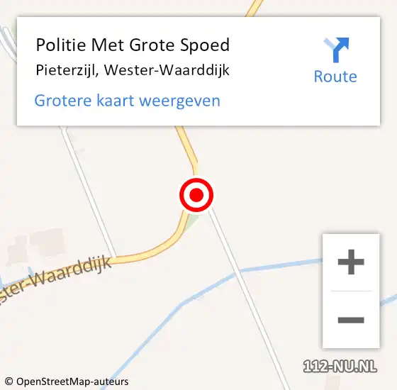 Locatie op kaart van de 112 melding: Politie Met Grote Spoed Naar Pieterzijl, Wester-Waarddijk op 7 april 2023 17:28