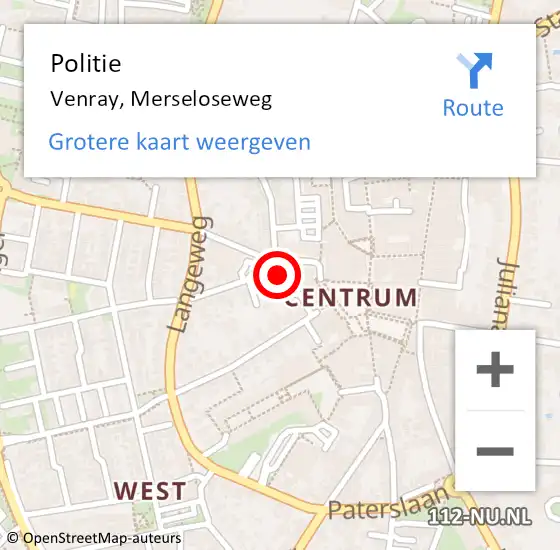 Locatie op kaart van de 112 melding: Politie Venray, Merseloseweg op 7 april 2023 17:39
