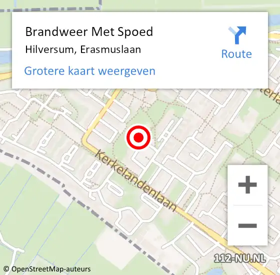 Locatie op kaart van de 112 melding: Brandweer Met Spoed Naar Hilversum, Erasmuslaan op 7 april 2023 18:37