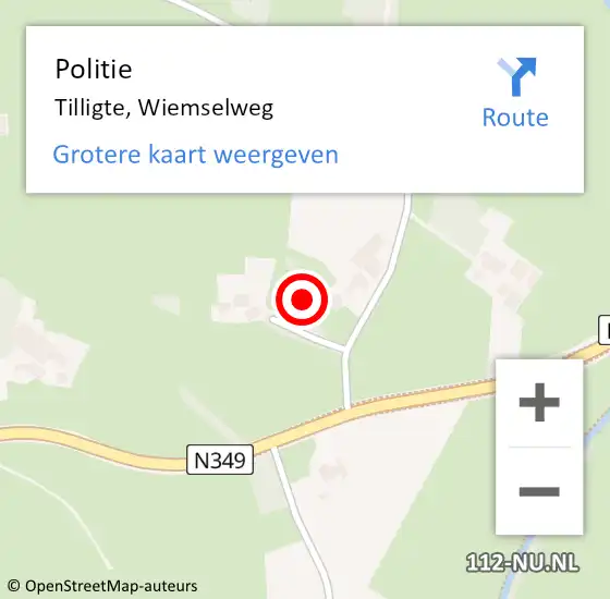 Locatie op kaart van de 112 melding: Politie Tilligte, Wiemselweg op 7 april 2023 19:01