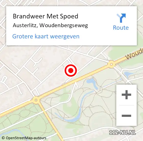 Locatie op kaart van de 112 melding: Brandweer Met Spoed Naar Austerlitz, Woudenbergseweg op 7 april 2023 22:31