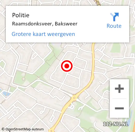 Locatie op kaart van de 112 melding: Politie Raamsdonksveer, Baksweer op 7 april 2023 22:44