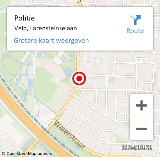 Locatie op kaart van de 112 melding: Politie Velp, Larensteinselaan op 7 april 2023 23:00