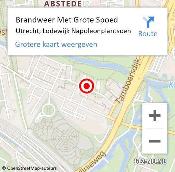 Locatie op kaart van de 112 melding: Brandweer Met Grote Spoed Naar Utrecht, Lodewijk Napoleonplantsoen op 8 april 2023 01:10