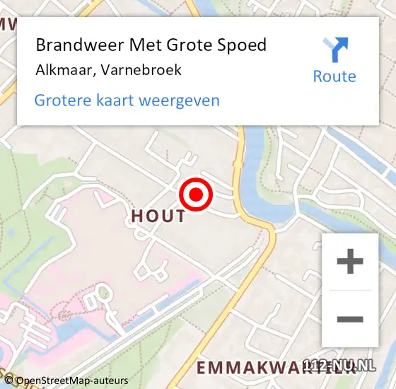 Locatie op kaart van de 112 melding: Brandweer Met Grote Spoed Naar Alkmaar, Varnebroek op 8 april 2023 07:25
