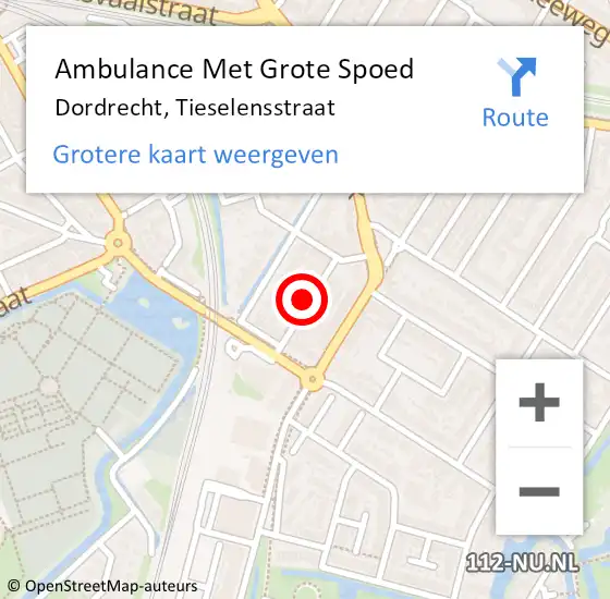 Locatie op kaart van de 112 melding: Ambulance Met Grote Spoed Naar Dordrecht, Tieselensstraat op 8 april 2023 07:44