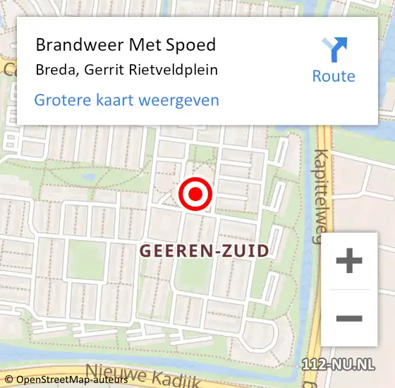 Locatie op kaart van de 112 melding: Brandweer Met Spoed Naar Breda, Gerrit Rietveldplein op 8 april 2023 09:30