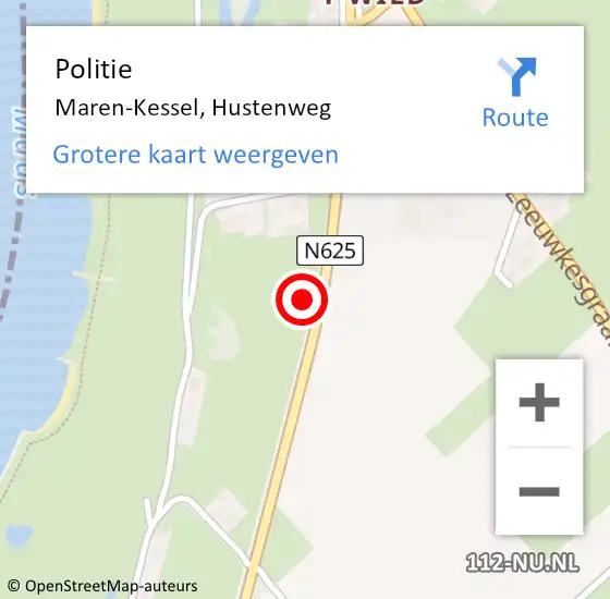 Locatie op kaart van de 112 melding: Politie Maren-Kessel, Hustenweg op 8 april 2023 09:34