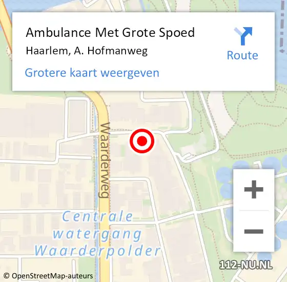 Locatie op kaart van de 112 melding: Ambulance Met Grote Spoed Naar Haarlem, A. Hofmanweg op 21 augustus 2014 15:56
