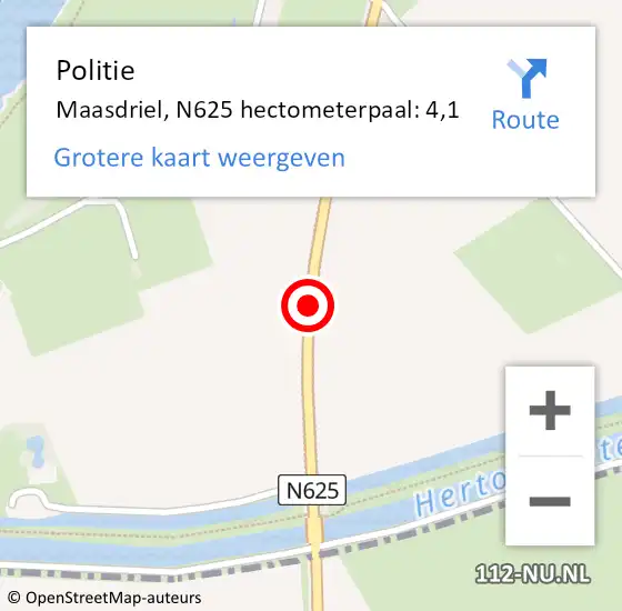 Locatie op kaart van de 112 melding: Politie Maasdriel, N625 hectometerpaal: 4,1 op 8 april 2023 10:09