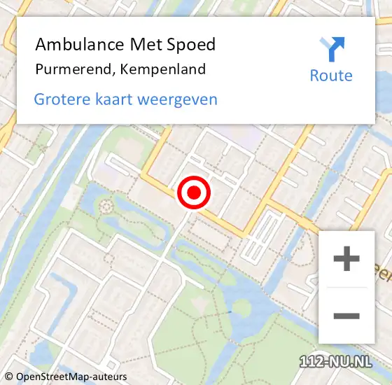 Locatie op kaart van de 112 melding: Ambulance Met Spoed Naar Purmerend, Kempenland op 8 april 2023 12:37