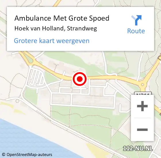 Locatie op kaart van de 112 melding: Ambulance Met Grote Spoed Naar Hoek van Holland, Strandweg op 21 augustus 2014 16:32