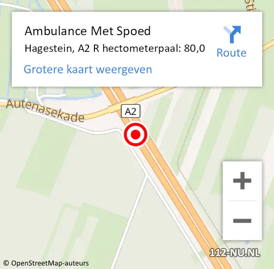 Locatie op kaart van de 112 melding: Ambulance Met Spoed Naar Hagestein, A2 R hectometerpaal: 80,0 op 21 augustus 2014 16:33