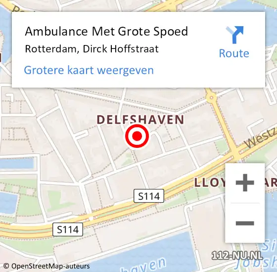 Locatie op kaart van de 112 melding: Ambulance Met Grote Spoed Naar Rotterdam, Dirck Hoffstraat op 8 april 2023 18:48