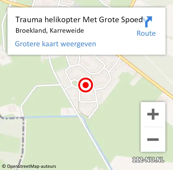 Locatie op kaart van de 112 melding: Trauma helikopter Met Grote Spoed Naar Broekland, Karreweide op 8 april 2023 23:34