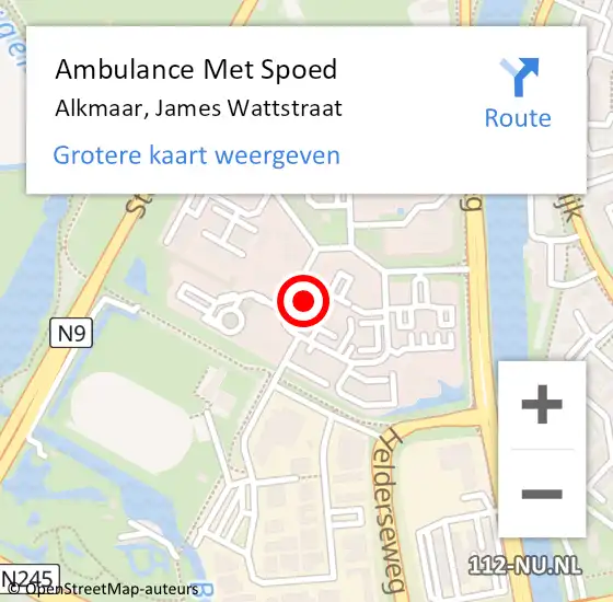 Locatie op kaart van de 112 melding: Ambulance Met Spoed Naar Alkmaar, James Wattstraat op 9 april 2023 00:21