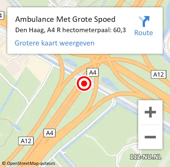 Locatie op kaart van de 112 melding: Ambulance Met Grote Spoed Naar Den Haag, A4 R hectometerpaal: 46,8 op 21 augustus 2014 17:34