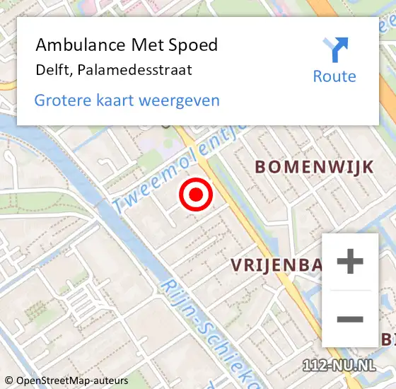 Locatie op kaart van de 112 melding: Ambulance Met Spoed Naar Delft, Palamedesstraat op 9 april 2023 07:11