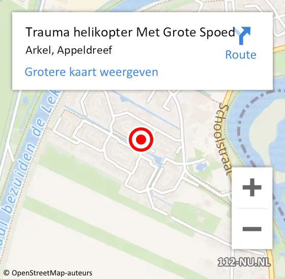 Locatie op kaart van de 112 melding: Trauma helikopter Met Grote Spoed Naar Arkel, Appeldreef op 9 april 2023 09:29