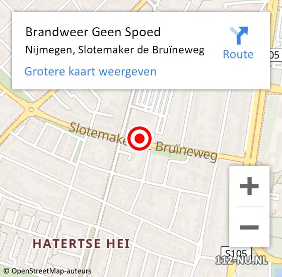 Locatie op kaart van de 112 melding: Brandweer Geen Spoed Naar Nijmegen, Slotemaker de Bruïneweg op 9 april 2023 21:02
