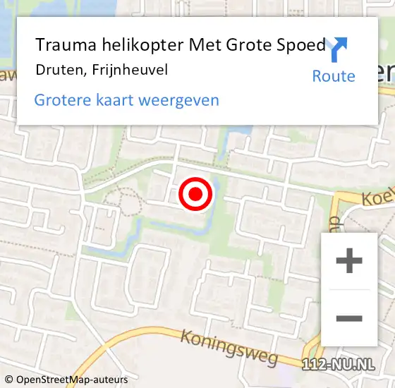Locatie op kaart van de 112 melding: Trauma helikopter Met Grote Spoed Naar Druten, Frijnheuvel op 10 april 2023 03:23
