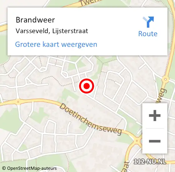 Locatie op kaart van de 112 melding: Brandweer Varsseveld, Lijsterstraat op 21 augustus 2014 19:36