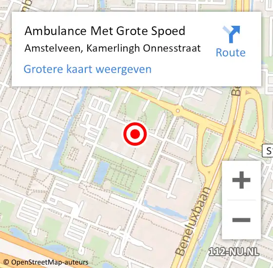 Locatie op kaart van de 112 melding: Ambulance Met Grote Spoed Naar Amstelveen, Kamerlingh Onnesstraat op 10 april 2023 09:37