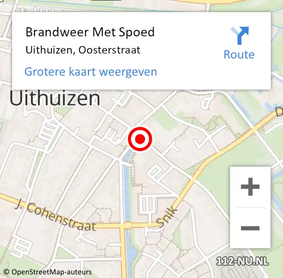 Locatie op kaart van de 112 melding: Brandweer Met Spoed Naar Uithuizen, Oosterstraat op 21 augustus 2014 19:44