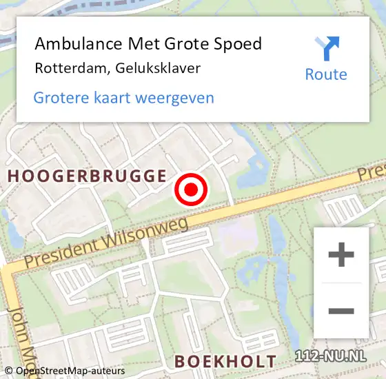 Locatie op kaart van de 112 melding: Ambulance Met Grote Spoed Naar Rotterdam, Geluksklaver op 10 april 2023 10:43