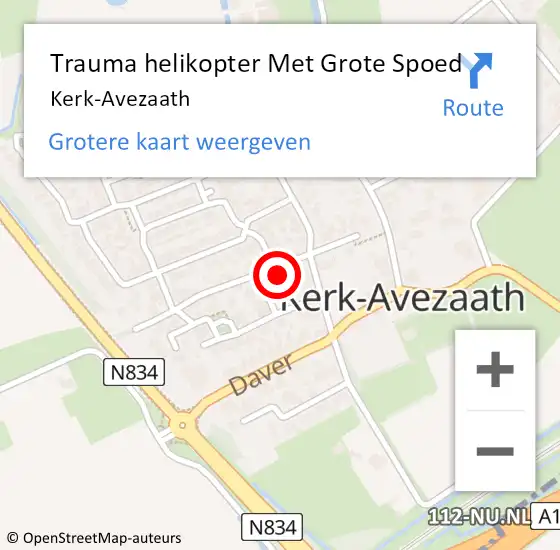 Locatie op kaart van de 112 melding: Trauma helikopter Met Grote Spoed Naar Kerk-Avezaath op 10 april 2023 11:30