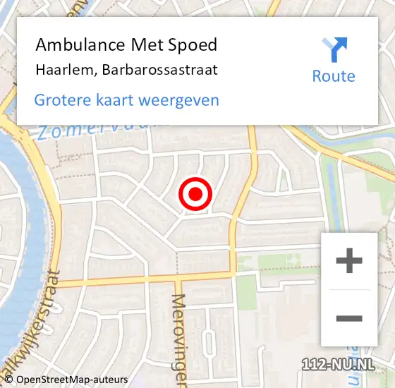 Locatie op kaart van de 112 melding: Ambulance Met Spoed Naar Haarlem, Barbarossastraat op 10 april 2023 13:05