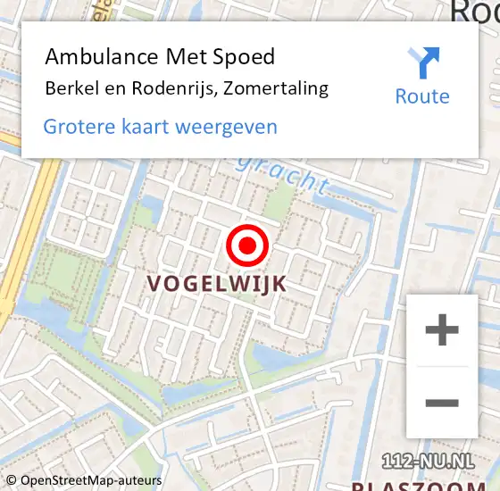 Locatie op kaart van de 112 melding: Ambulance Met Spoed Naar Berkel en Rodenrijs, Zomertaling op 10 april 2023 14:37