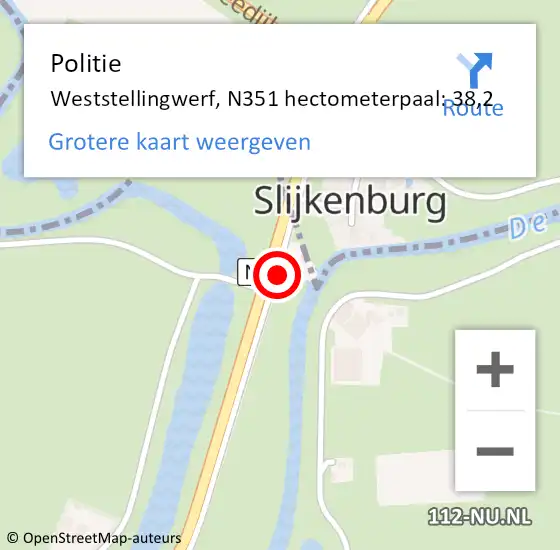 Locatie op kaart van de 112 melding: Politie Weststellingwerf, N351 hectometerpaal: 38,2 op 10 april 2023 14:54