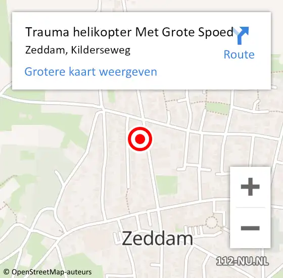 Locatie op kaart van de 112 melding: Trauma helikopter Met Grote Spoed Naar Zeddam, Kilderseweg op 10 april 2023 17:08