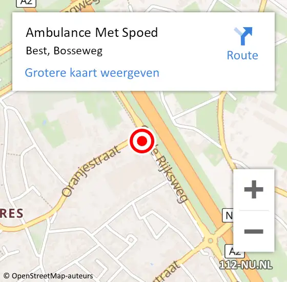 Locatie op kaart van de 112 melding: Ambulance Met Spoed Naar Best, Bosseweg op 10 april 2023 19:52