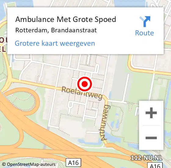 Locatie op kaart van de 112 melding: Ambulance Met Grote Spoed Naar Rotterdam, Brandaanstraat op 10 april 2023 21:04