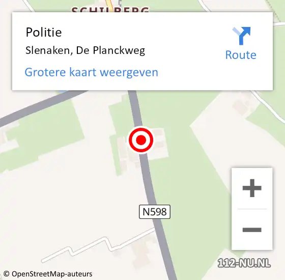 Locatie op kaart van de 112 melding: Politie Slenaken, De Planckweg op 10 april 2023 21:16